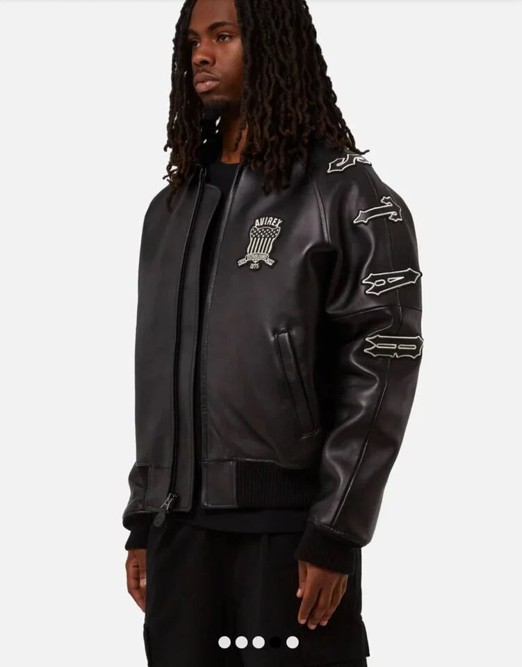 Avirex Trapstar Icon LDN Black Leather Bomber Jacket