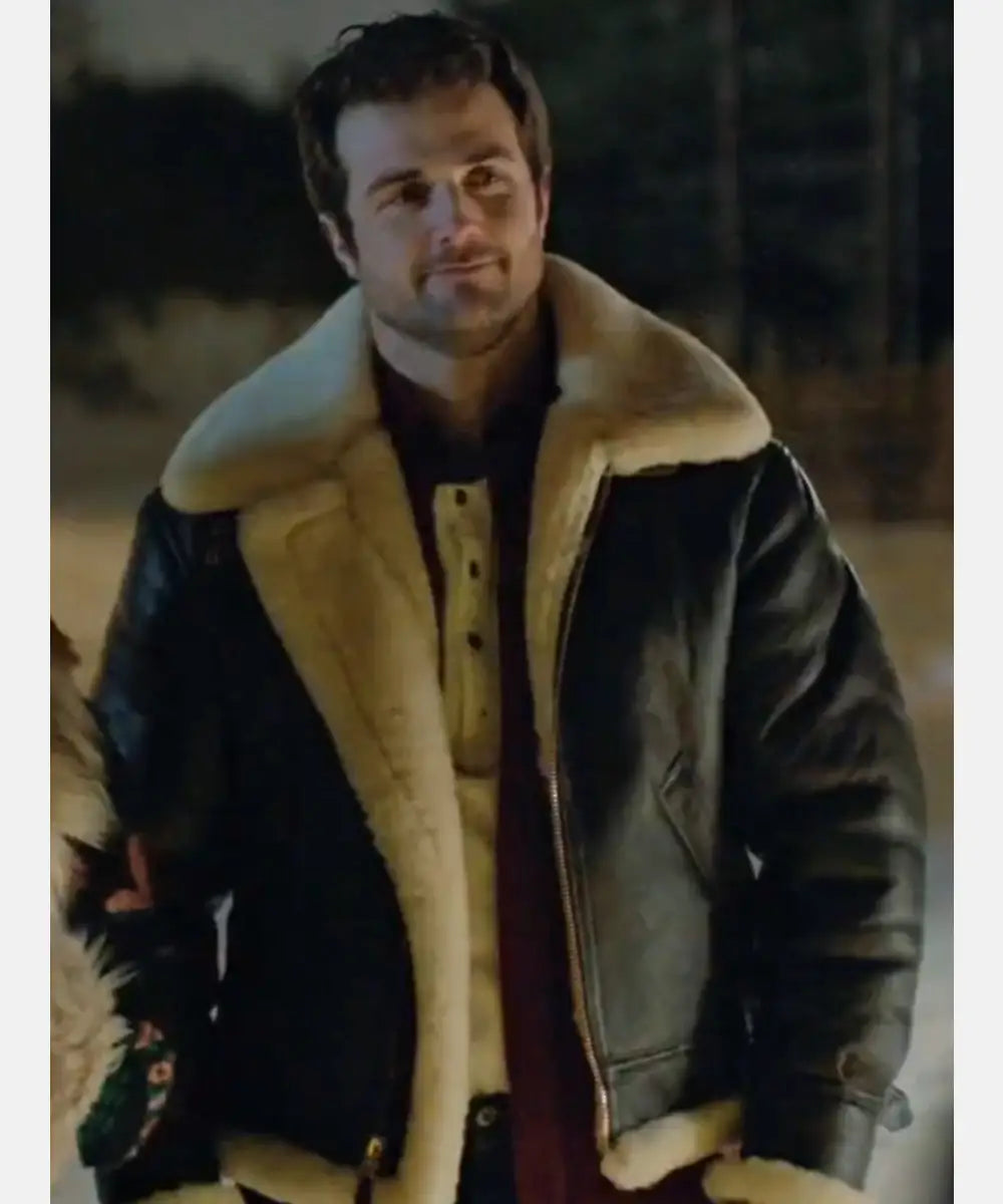 BeauMirchoffMovieTheFinnishLine2024ColeOlsenBlackShearlingLeatherAviatorJacket