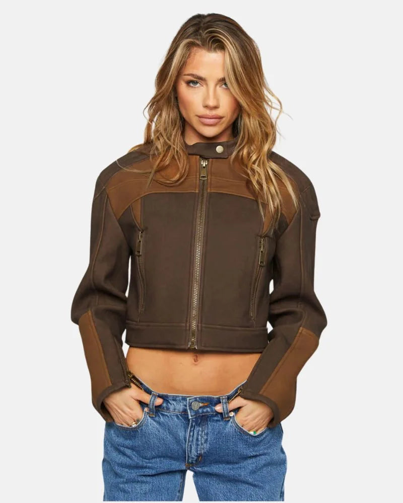 BellaChocolateLeatherMotoJacket