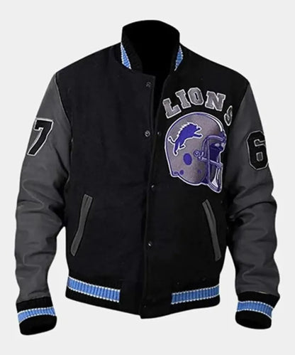 BeverlyHillsCopEddieMurphyDetroitLionsBlackLettermanVarsityBomberJacket