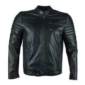 Men Black Biker Quilted Style Leather Jacket