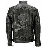 Men Black Biker Skull Ride Leather Jacket