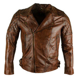 Men Brown Biker Brando Retro Leather Jacket