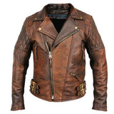 Men Brown Biker Brando Retro Leather Jacket