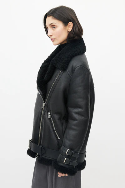 Black SheepSkin Leather Shearling Jacket