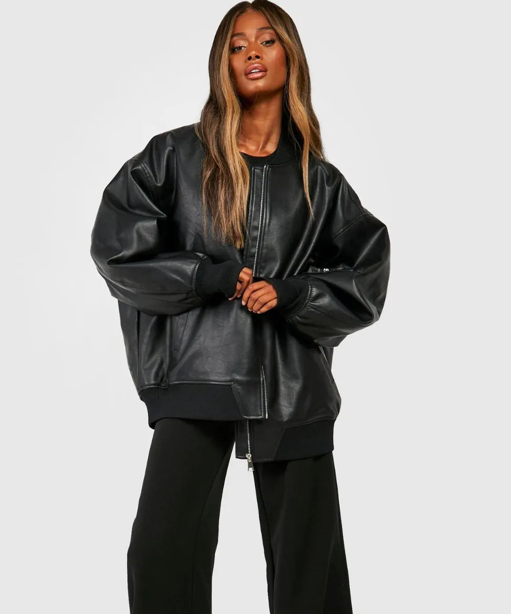 Black Leather Bomber Jacket