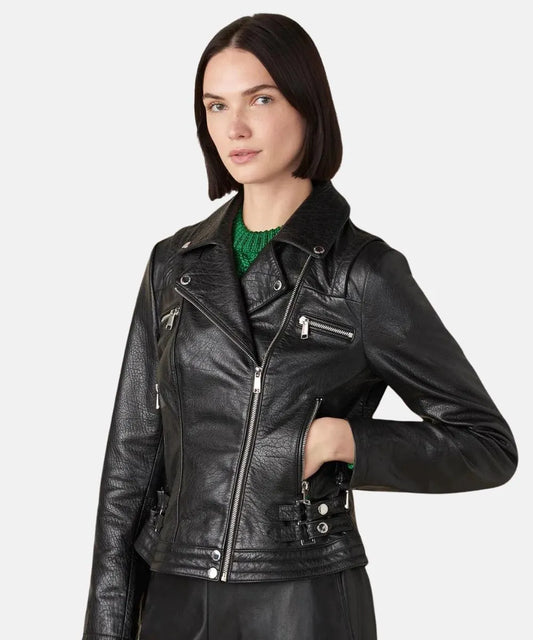 Brandy Bubble Moto Leather Jacket