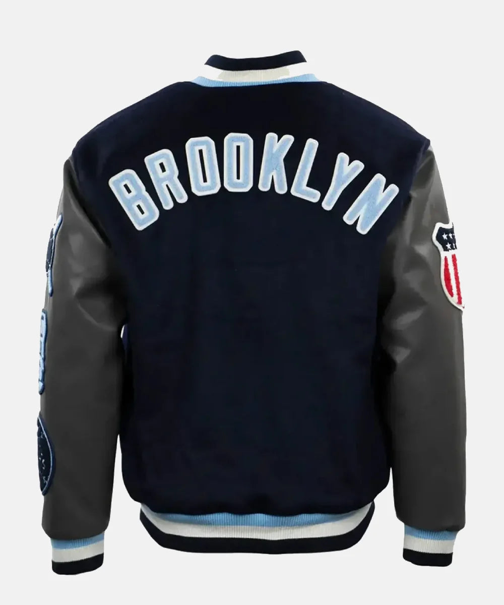 BrooklynRoyalGiantsNavyandGrayVarsityWoolLeatherJacketForMenandWomen