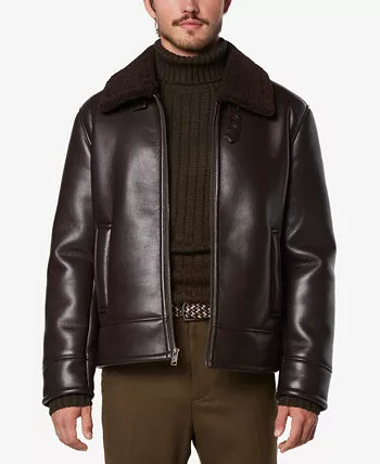 Cadman Aviator Fur Brown Faux Leather Jacket