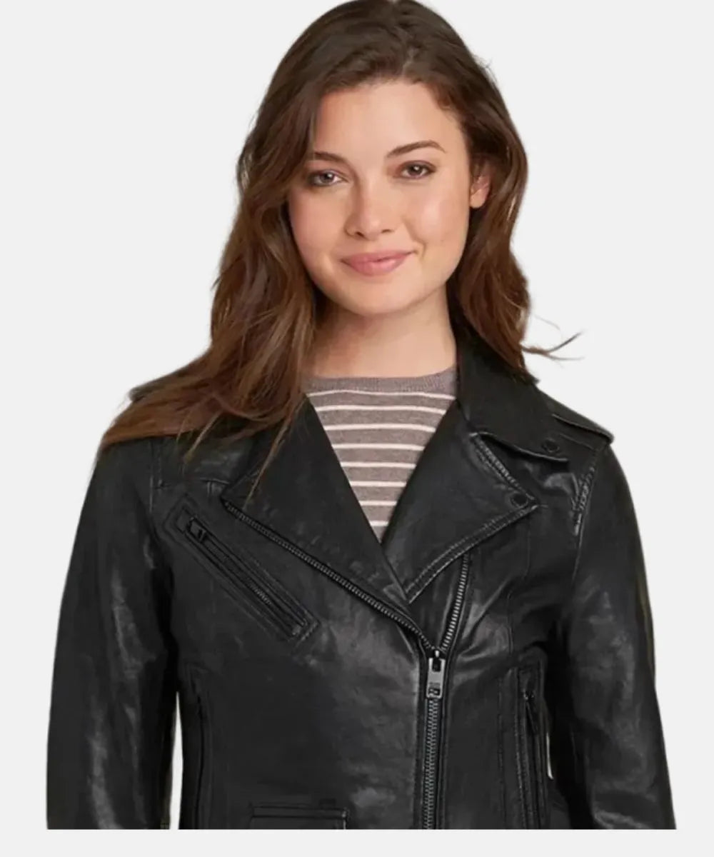 Carly Genuine Black Leather Biker Jacket 