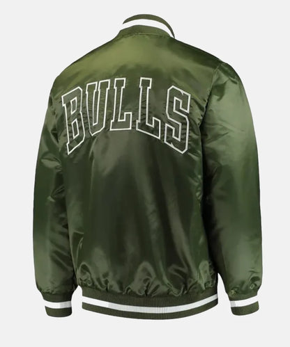 ChicagoBullsForestGreenVarsityFullSnapSatinJacket