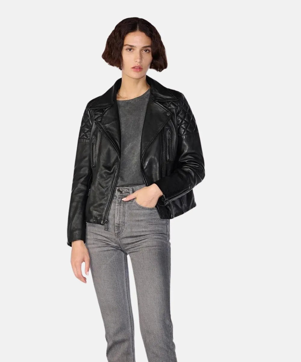 Classical Motorcycle Black Leather Jacket With Removeable Shearling Collar