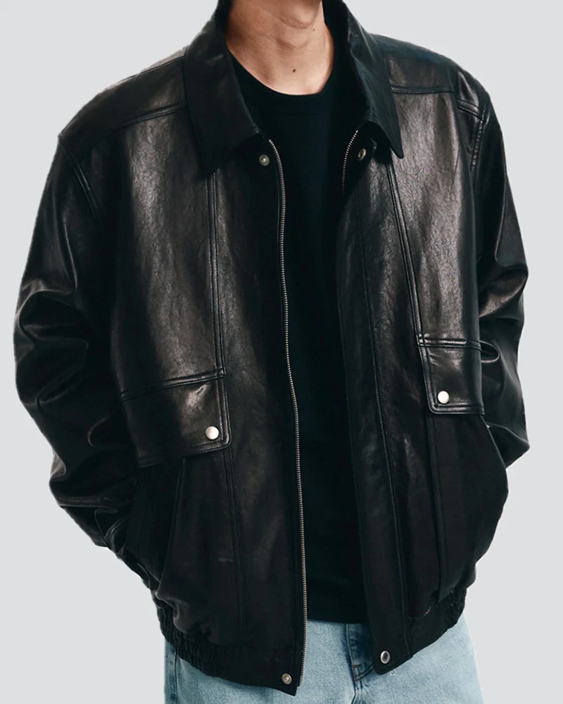 Men Oversized Vintage Leather Jacket