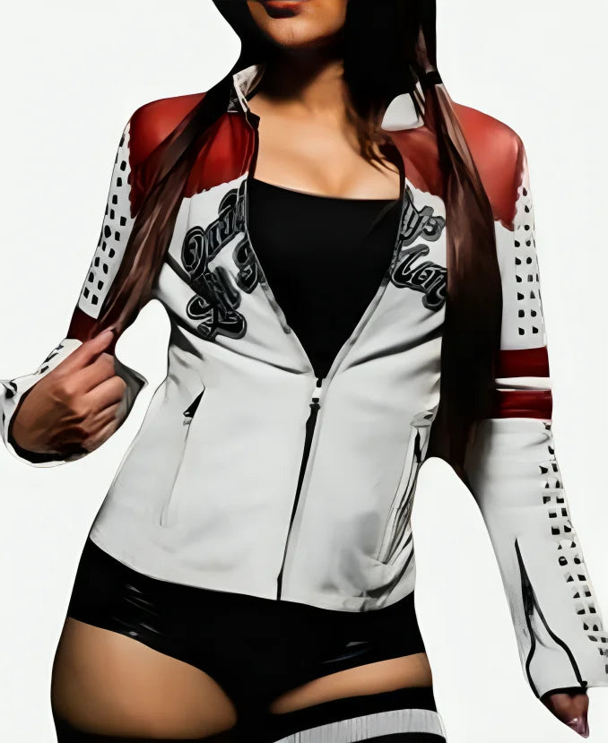 Daddy_sLilMonsterRedandWhiteHarleyQuinnLeatherBikerJacket