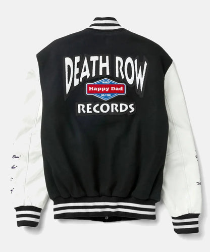 DeathRowHappyDadBlackWoolLeatherVarsityJacket