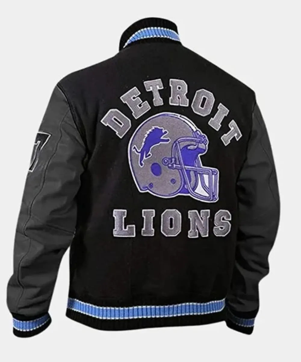 BeverlyHillsCopEddieMurphyDetroitLionsBlackLettermanVarsityBomberJacket