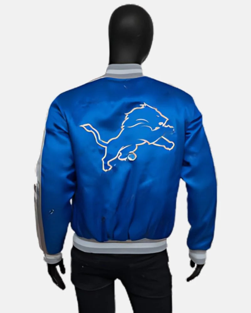 Detroit Lions Calvin Johnson Blue Satin Varsity Jacket