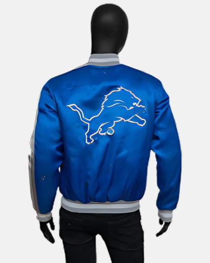 Detroit Lions Calvin Johnson Blue Satin Varsity Jacket