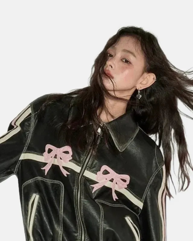 Diddi Moda Pink Bow Leather Jacket