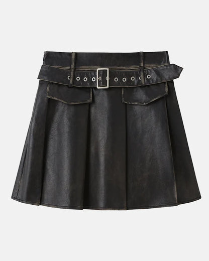 Diddi Moda Belted Leather Skirt