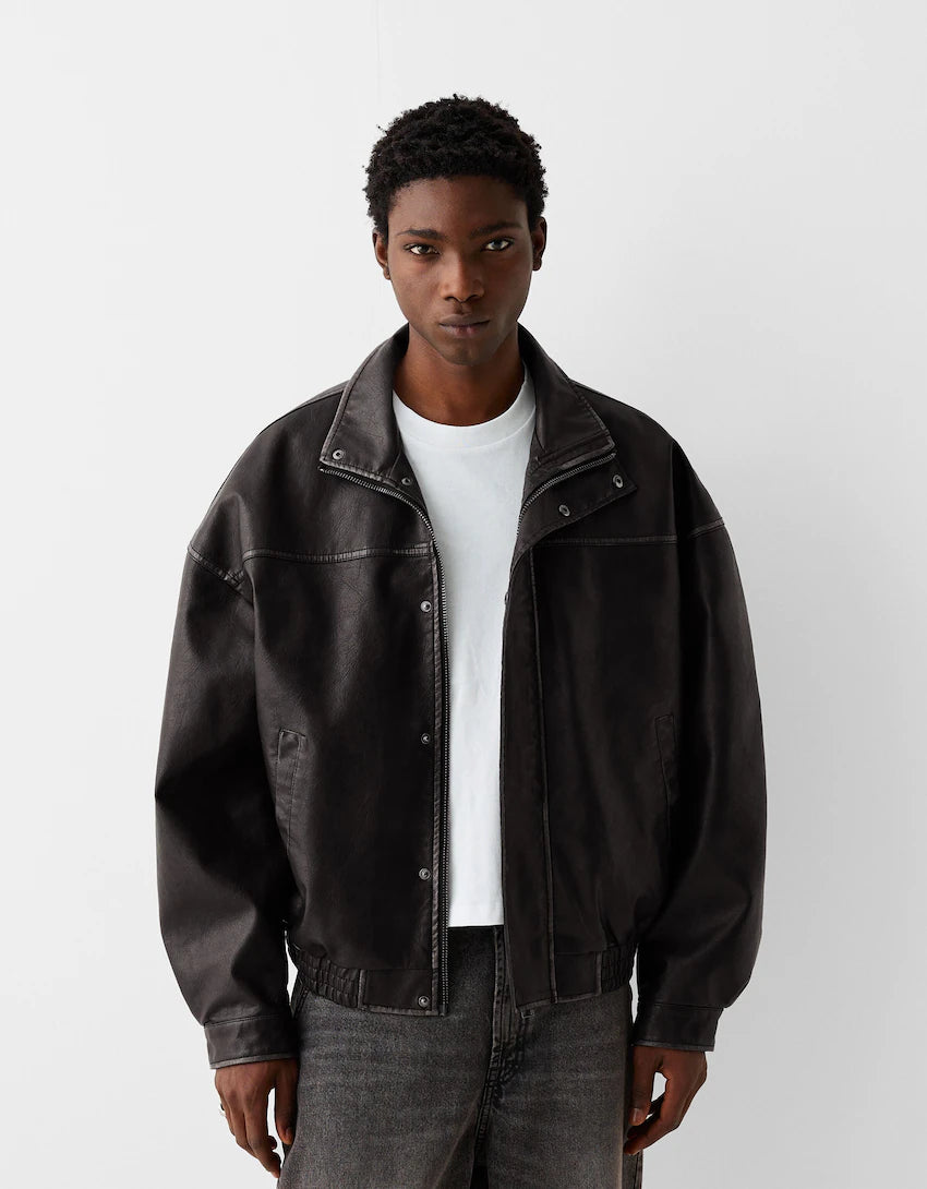 Distressed Leather Oversize Jacket