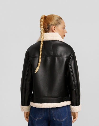 Double-SidedBlack Leather ShearlingJacket