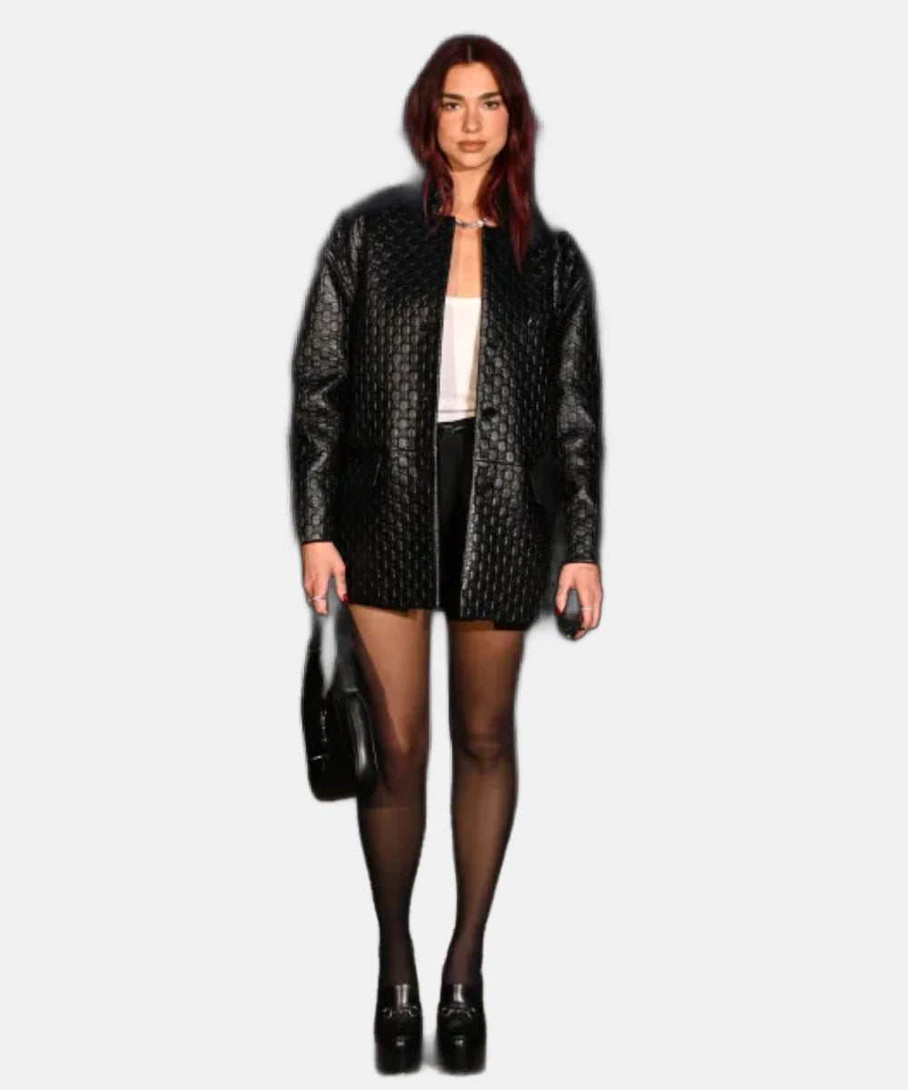 Dua Lipa Gucci Cruise 2025 Fashion Show Black Leather Jacket