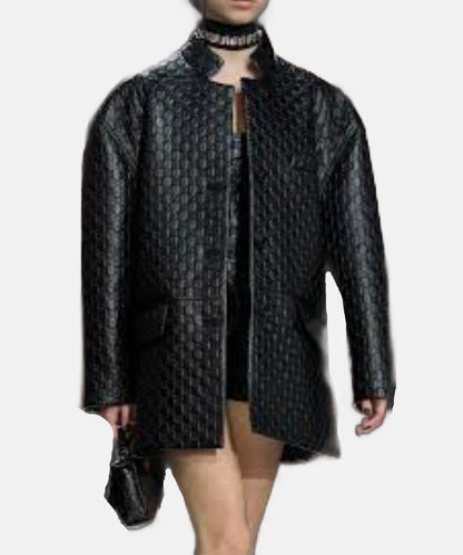 Dua Lipa Gucci Cruise Black Leather Jacket