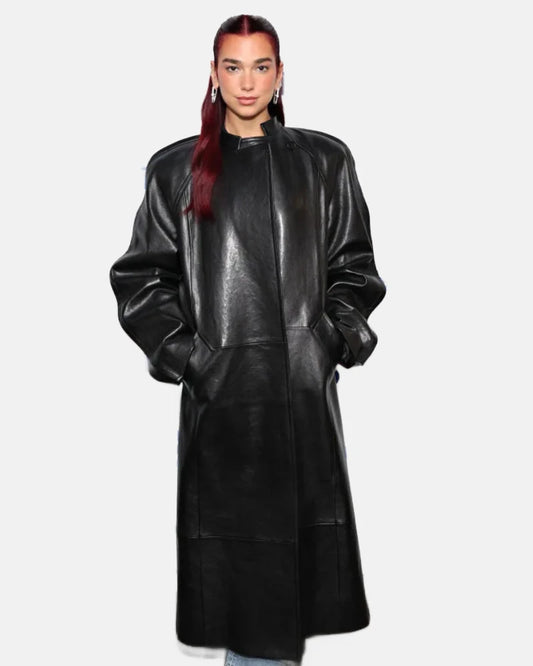 Dua Lipa The Matrix Long Leather Coat