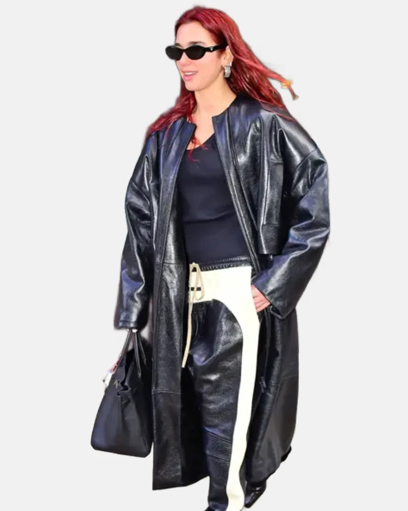 Dua Lipa  The Matrix Oversize Long Leather Coat