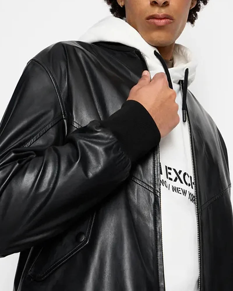 Armani Exchange Black Leather Jacket
