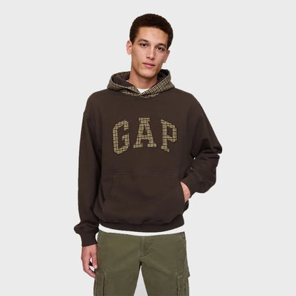 GapLogoHoundstoothDesenliHoodieinBrown