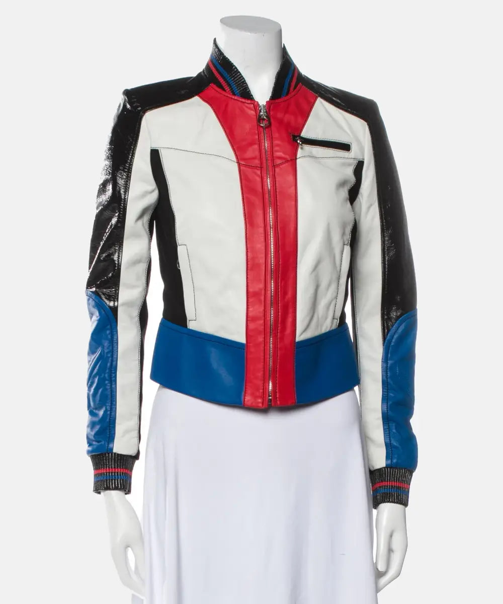 GigiHadidMultiColorBikerLeatherJacket