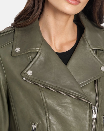Green Leather Removable Hooded Leather Jacket