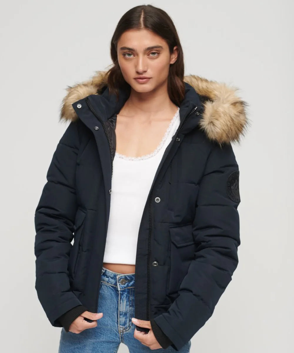 Hooded Everest Puffer Bomber Blue Jacket