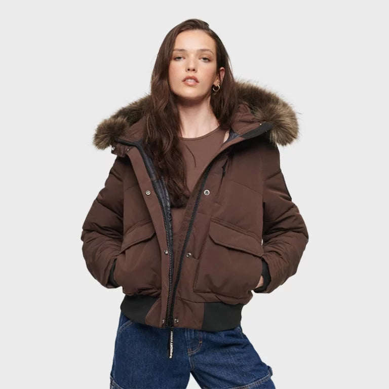 HoodedEverestPufferBrownBomberjacket