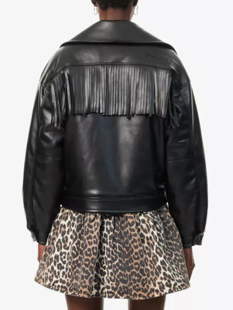 HouseOfSunnyAthenaRelaxedFitBlackFauxFringeLeatherJacket