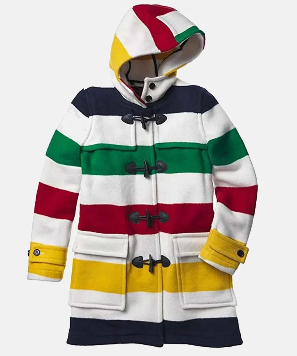 HudsonBayColorBlockWoolHoodedDuffleCoatForSale