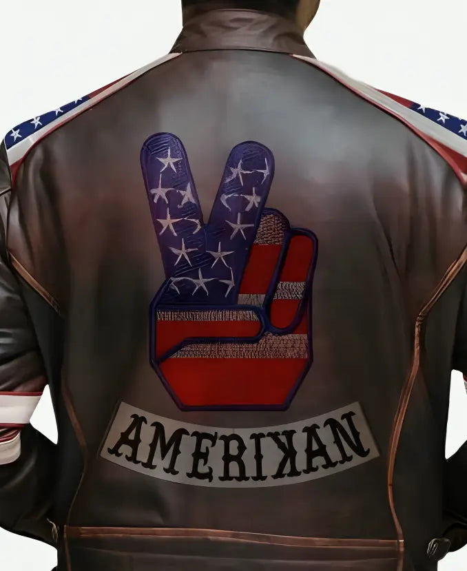 IndependenceDayAmericanFlagBrownLeatherJacket