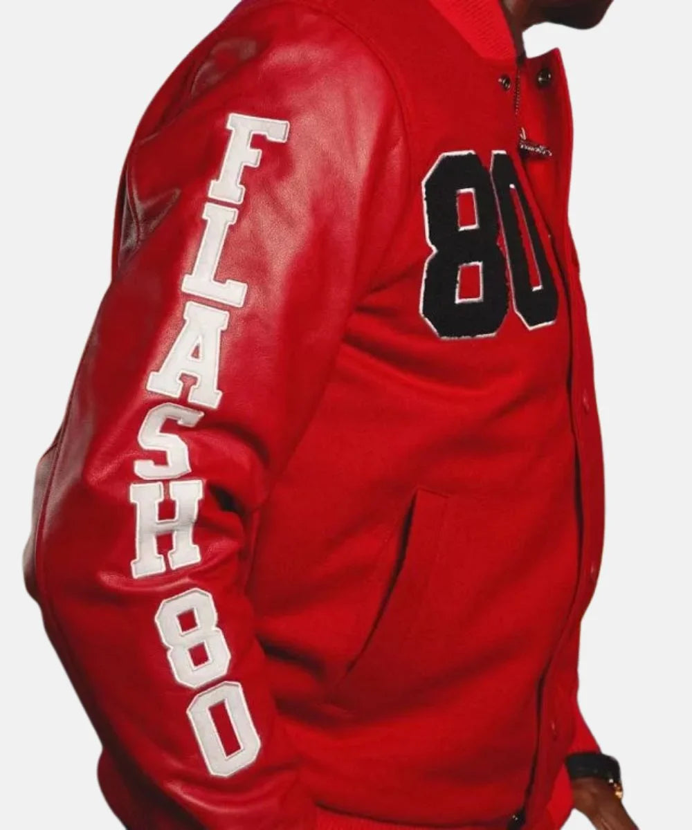 JerryRiceFlash80SanFrancisco49ersRedVarsityBomberJacket