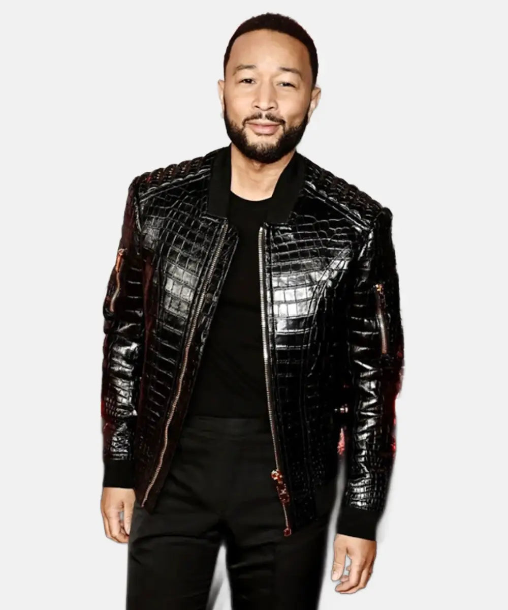 JohnLegendLasVegasGPCrocodileBlackLeatherJacket