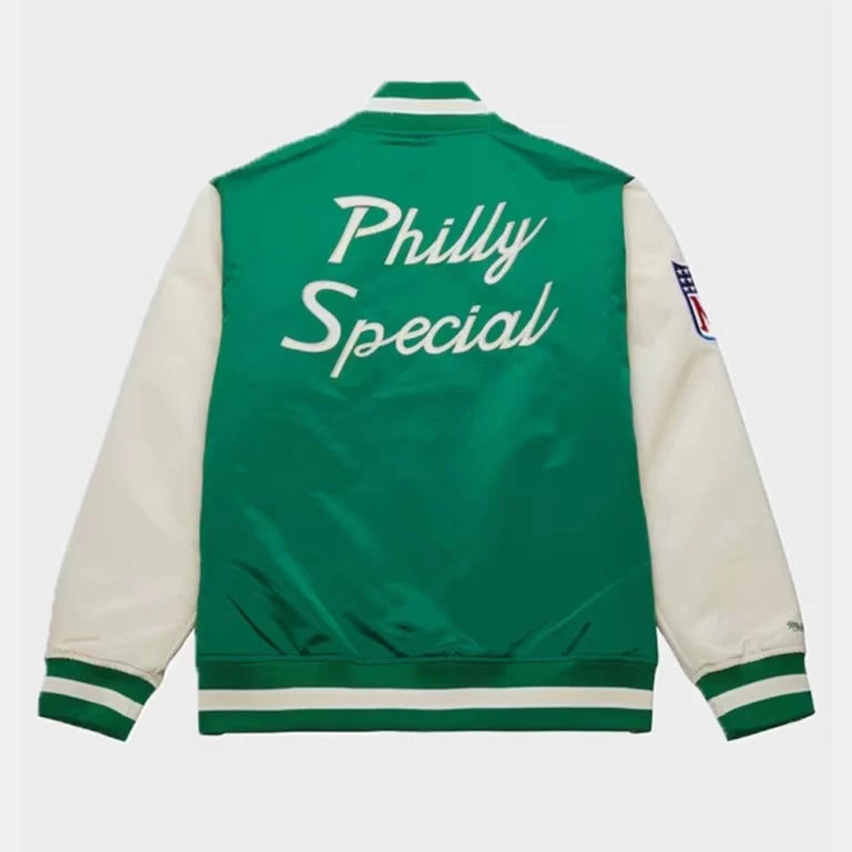 KellyGreenPhiladelphiaEaglesPrimetimePhillySpecialGreenSatinFull-SnapVarsityJacketUnisex