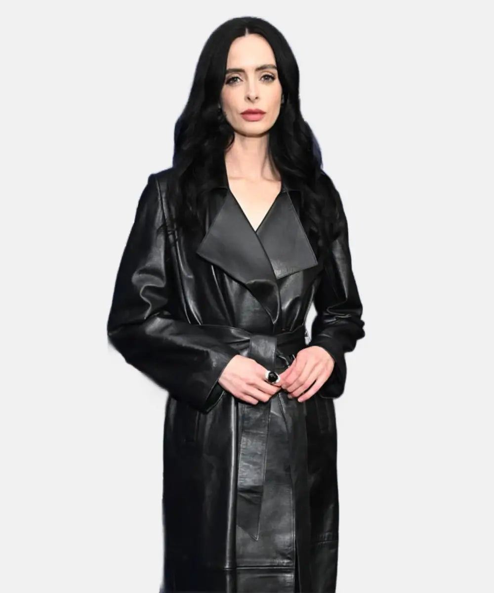 KrystenRitterOrphanBlackEchoesPremier2024BlackLeatherTrenchCoat