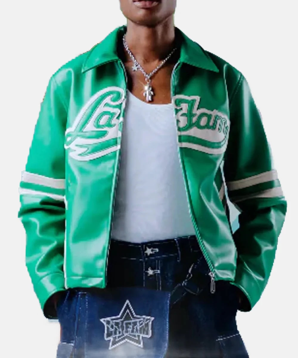 LaFamRetroVarsityFull-ZipGreenLeatherJacket