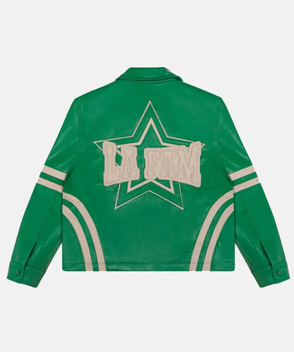 LaFamRetroVarsityFull-ZipGreenLeatherVarsityJacket