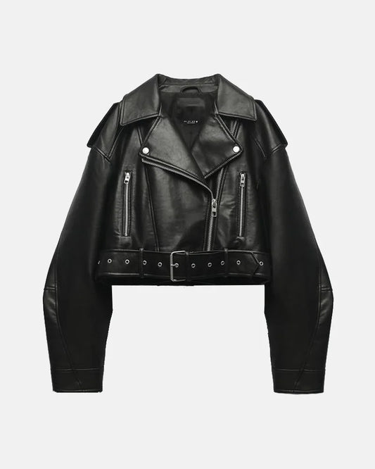 Leather Effect Cropped Biker Jacket