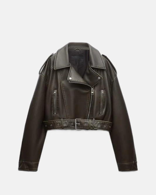 Leather Effect Cropped Biker Jacket