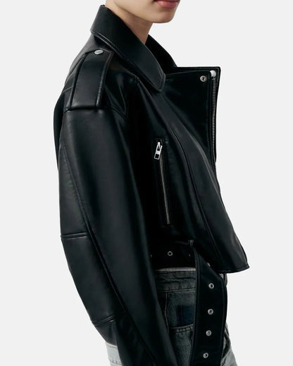 Leather Effect Cropped Biker Jacket