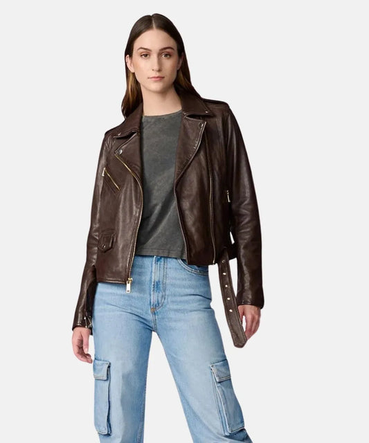 Leather Moto Jacket With Gold Hardware