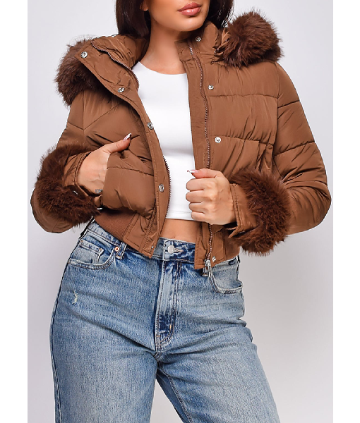 Liz Caribel Sierra Dope Thief S01 Sherry Brown Fur Trim Puffer Jacket Sale